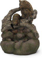 Merax 24.75" High Bear Family Fountain, Weather-Resistant Outdoor Water Feature with LED Lights, 2-Tier Waterfall for Garden Patio, Light Brown+Moss