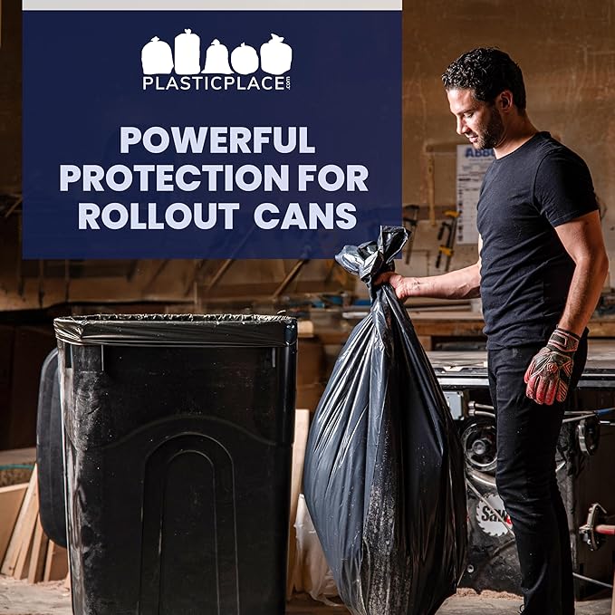 Plasticplace 64-65 Gallon Trash Can Liners for Toter │ 2.0 Mil │ Black Heavy Duty Garbage Bags │ 50” x 60” (50 Count)