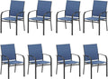 HERA'S HOUSE Patio Dining Chairs Set of 8, 36" Textilene Fabric Outdoor Chairs with Wrought Iron Metal Frame Support 350lbs for Lawn Backyard Garden Kitchen, Blue