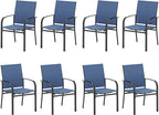 HERA'S HOUSE Patio Dining Chairs Set of 8, 36" Textilene Fabric Outdoor Chairs with Wrought Iron Metal Frame Support 350lbs for Lawn Backyard Garden Kitchen, Blue