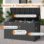 Outdoor Storage Box - Lockable Waterproof UV-Resistant Resin Deck Box for Patio Cushions, Pool Accessories (Black, 180 Gallon)