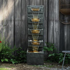 SunJet 4-Tiers Modern Cascading Indoor/Outdoor Fountains and Waterfalls with LED Lights - 39.3" High Large Water Fountain for Garden, Patio, Yard, and Deck Decor - Relaxing Water Fountain Outdoor