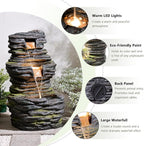 28.8” Tall Rock Water Fountain Outdoor Garden, 3-Tiers Cascading Rock Natural Waterfall Fountains with LED Lights, Indoor Resin Water Feature Fountain for Patio, Backyard, Deck, Porch