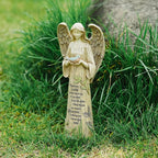 Topadorn Angel Statue Decoration for Garden & Home, Standing Angel with Bird Memorial Resin Figurine Sculpture Ornament, Waterproof Antique Stone, 10''H