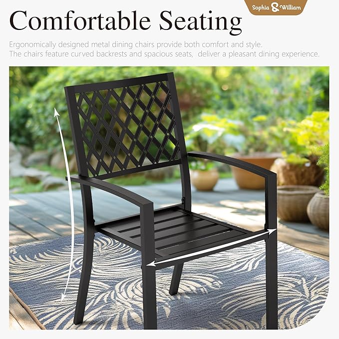 Sophia & William Patio Dining Set Metal Outdoor Table and Chairs Furniture Set 7 Piece, Large 60.2" Dining Table with Umbrella Hole and 6 Backyard Garden Chairs Support 300LBS for Deck, Lawn, Garden