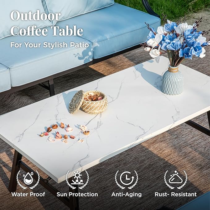 Patio Furniture Set 6 pcs, Outdoor Patio Furniture, 1 X 3-Seat Sofa, 2 X Single Chairs, 2 X Rocker Chairs, 1 X Coffee Table and 5.75" Extra Thick Cushion, Patio Conversation Set,Blue