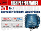 3/8'' Pressure Washer Hose 100FT - Kink Resistant Steel Wire Braided, Wear Resistant, 3/8" Stainless Steel Quick Connect, with M22 14mm Adapter Set, Hot and Cold Water Power Washer Hose, 4200 PSI