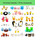 18 Mini Resin Animals Family Figures, 70 Pcs Tiny Plastic Animals Small Little Figurines to Hide Miniature Fairy Garden Accessories
