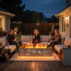 42" Outdoor Fire Pit Table, 50,000 BTU Gas Fire Pit with Glass Wind Guard, Fire Stones, Waterproof Cover, Propane Fire Pit Table for Outside Patio Hollow-Out (Elk, Brown)
