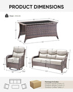 HUMMUH 6 inch Thick Cushion Wicker Patio Furniture Set with Outdoor Swivel Rocker Patio Chairs,High Back Outdoor Couch and Coffee Table for Porch Garden Deck
