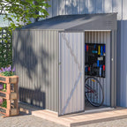 4x8 FT Outdoor Storage Shed,Lean to Lockable Metal Garden Shed Steel with Reinforced Beams,All Weather Waterproof Storage House W/Lockable Door,for Backyard,Patio,Lawn,Garden,Dark Gray