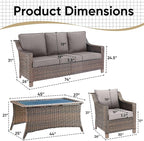4 Piece Patio Furniture Set-Outdoor Rattan Wicker Sofa with Patio Chairs Outdoor Furniture for Porch Garden Backyard Poolside-Brown/Grey