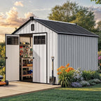 YITAHOME Outdoor Storage Shed 8x10 Ft, Plastic Storage Sheds with Floor, Lockable Doors, Windows, and Vents for Patio, Lawn, Backyard, Large Garden Storage for Bikes, Mowers, and Garden Tools, Gray