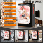 NAIZEA 2 Person Infrared Sauna Box, Portable Steam Sauna with Red Light Therapy Lamp,2 Person Full Body Saunas Tent for Home Spa with 3L 1200W Steamer,Remote Control, 2 Folding Chair,3.9'x2.9'x5.9'