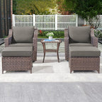 Outdoor Wicker Patio Furniture Set - 5 Piece Outside Rattan Conversation Bistro Dining Chair Sets with Rocking Swivel Chairs, Ottomans and Side Table for Porch Yard Balcony – Brown/Grey