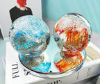Decorative Crystal Ball Figurines Ocean Waves Paperweight Blown Glass Decor Sea Art Ocean Lovers Gift Blue Amber 3.15"