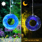 Yinns Mosaic Bird Feeders for Outside Hanging Fly Through Bird Feeder with Round Shape Solar Birdfeeder for Yard Garden Decor Bird Lvoers Gifts, 8-Inch Bule
