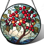 CRIS GIF Stained Glass Window Hanging - Red Fruit Tree Landscape Suncatcher for Doors Garden Patio Sun Catchers Decor Christmas Mother's Day Birthday Gifts for Women Men Mom Nana Friend 9.8 in