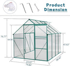 6x8 FT Polycarbonate Greenhouse with Sliding Door and Adjustable Roof, Heavy Duty Aluminum Walk-in Greenhouses w/ Raised Base for Outdoor Garden Backyard,Green