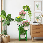 TOSKING 5 Tier Tall Plant Stand Indoor Outdoor, Heavy Duty Corner Shelf for Plants & Decor, Space Saving 3.9FT Metal Flower Pot Stand for Balcony, Garden, Living Room, Patio (Green, 47in)