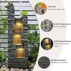 47" H Garden Water Fountain Outdoor with LED Lights & Pump, 3-Tier Cascading Outdoor Fountain for Garden,Patio,Porch,Backyard,Home Art Decor (Gray)