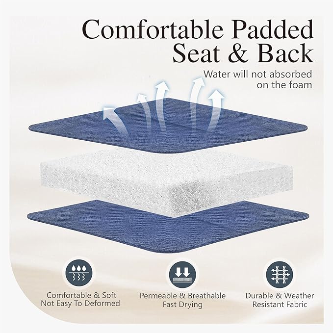 Sophia & William Outdoor Patio Chairs Set of 4, Swivel Patio Chair with Padded Textilene and Black Metal Frame, Good for Lawn Yard Garden All Weather (Blue)
