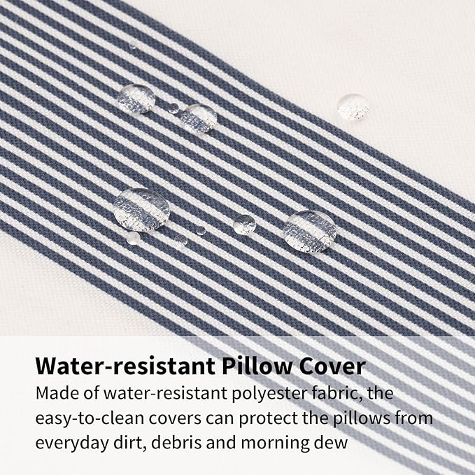 2 Pack Outdoor Throw Pillows 26x26 Inch Water-Resistant Decorative Pillow Cushions with Insert for Patio Garden Porch, Blue Stripe