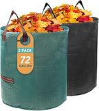 2 Pack 72 Gallon Lawn and Leaf Bags (Green + Black), Heavy Duty Reusable Yard Waste Bags with Reinforced Handles, Collapsible Garden Bags for Leaves, Branches, Grass Waste
