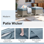 Wicker Outdoor Conversation Set-6 Pieces Outdoor Wicker High Back Couch with Swivel Rocker Chairs Patio Furniture for Deck Poolside Backyard-Light Grey/Light Blue