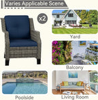 Patio Chairs Set of 2 Rattan Chair Patio Furniture Set with Thick Cushions and All-Weather PE Wicker for Garden, Patio and Porch, Navy
