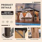 Aoxun 10'x13' Hardtop Gazebo, Aluminum Frame Permanent Pavilion with Netting and Curtains, Outdoor Polycarbonate Double Roof Canopy, Designed for Lawn, Garden, Patio (Khaki)