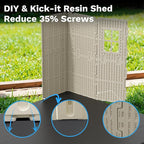 Devoko Plastic Storage Shed with Floor, 8 x 12 FT Outdoor Resin Tool Shed with Lockable Door & Sloping Roof, Patio Kick-it Shed for Garden, Backyard, Lawn, Beige