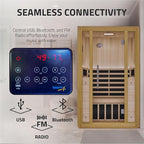SteamSpa 1-2 Person Low EMF Carbon FAR Infrared Hemlock Wood and Tempered Glass Indoor Home Sauna Room with Redlight Heating Tube, LED Touch Control Panel, Color LED Therapy Light, Bluetooth Speaker