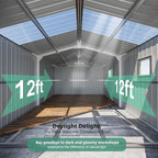 10x12 Metal Shed with Floor Frame Kit & Reinforced Construction - Translucent Roof Panels for Natural Light, Lockable Doors,Vents,Windows, Weatherproof Garden/Backyard/Patio Outdoor Storage