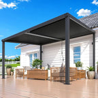 AECOJOY 13' x 10' Louvered Gazebo Pergola, 10x13 Outdoor Hardtop Wall-Mounted Lean to Gazebo with Adjustable Metal Rainproof Patio Roof, Pergolas and Gazebos Clearance, Heavy Duty Awnings for Patio