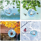 VCUTEKA Bird Feeder Solar Fly Through Bird Feeders for Outside Hanging with Round Shape Glass Container to Attract Wild Birds for Garden Decor, Solar Birdfeeder as Gift for Lovers, Light Blue 8-Inch