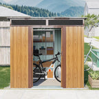6X5 FT Outdoor Storage Shed, Waterproof Metal Garden Sheds with Lockable Door, Steel Tool Storage Buildings Shed & Outdoor Storage House for Garden, Backyard, Patio, Lawn, Trash Cans(Coffee)