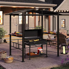 Tangkula 8x5 FT Hardtop Grill Gazebo, Outdoor Double-Tiered Barbecue Canopy with Vented Polycarbonate Roof, 2 Side Shelves, 6 Hooks, Outdoor Grill Shelter for Patio Garden Lawn Deck (Black)