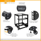 RIVECO 19" 12U Server Rack Open Frame with Wheels + PDU (8 Outlets) Power Strip Surge Protector + 1U Rack Shelf Cantilever Tray Set Black