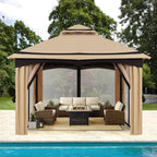 MASTERCANOPY 10x10FT Outdoor Patio Gazebo with Mosquito Netting for Backyard, Patio, Garden Beige