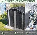 6x4 FT Shed Outdoor Storage Metal Large Garden Tool Sheds with Lockable Doors Slooping Roof Floor Frame Waterproof Steel Utility Equipment Shed for Backyard Patio Lawn Poolside, Grey