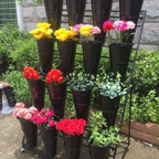 Flower Display Stand, 3-Layer Heavy-Duty Mobile Plant Cart shelve with Wheels, with Plastic Buckets, Easy to Install, Suitable for Indoor and Outdoor Balcony Courtyard Garden Art Exhibitions