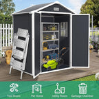 Seizeen 6x4.4ft Resin Shed with Floor, Waterproof Outdoor Plastic Shed w/Lockable Doors, Window & Vents, Outdoor Storage Shed for Storing Lawn Mower, Patio Furniture, Tools, Bike (Dark Gray)