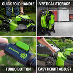 Greenworks 48V (2x24V) All-in-One Cordless Combo - 20" Push Lawn Mower, 12" String Trimmer, 320 CFM Leaf Blower & 3/8" 18 GA Crown Stapler