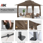 ABCCANOPY 13x13 Pop Up Gazebo, Outdoor Canopy Tent, Instant Screened Shelter with Mosquito Netting for Patio, Garden, Backyard, Party, Camping (Brown)