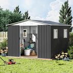 Ball & Cast 6x9 FT Outdoor Storage Shed, Metal Garden Sheds with Punched Vents and Sliding Door, Clearance Tool House with Aluminum Frames for Backyard Patio,Grey