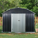 Ball & Cast 10x12FT Outdoor Storage Shed,Large Metal Tool Sheds with Locking Double Doors,Garden Tool House W/Arch Roof & Ventilation Slots,for Backyard Garden Patio Lawn,Black