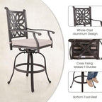 MFSTUDIO 3 PCS Retro Cast Aluminum Patio Bar Set with 2 Swivel Bar Height Stool and 1 Bar Round Table, All Weather Resistant Outdoor Table and Chairs Set