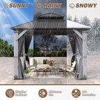 10 x10FT Wood Gazebo,Outdoor Wooden Hardtop Gazebo with Galvanized Steel Doule Roof,Cedar Wood Frame Gazebos with Netting &Curtainfor Patio Backyard Deck