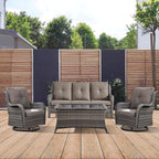 Patio Furniture 4 Piece, All-Weather PE Wicker Outdoor Furniture Set with Coffee Table,Outdoor Patio Furniture with Swivel Rocker Chairs and Outdoor Sofa, Grey/Beige
